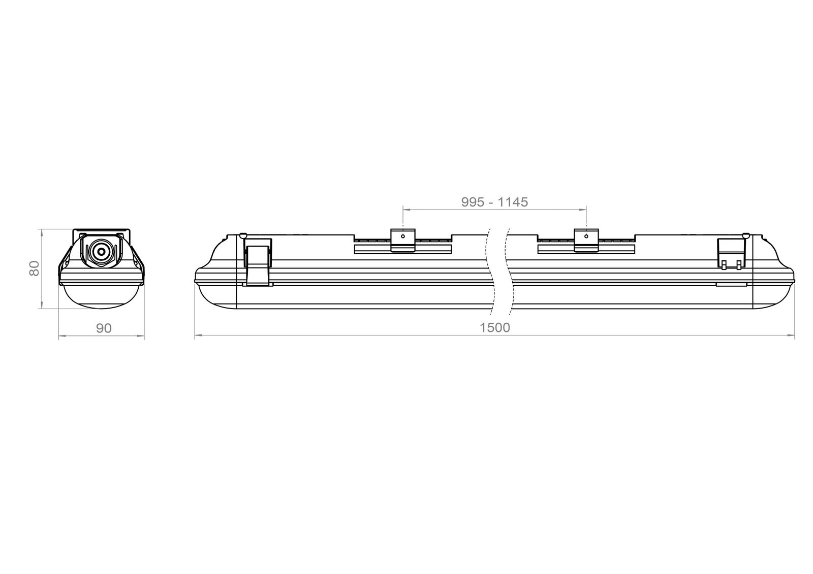 LED-Feuchtraumleuchte LUNA PRO 47W 4000K 6500lm ws Konv Dimmung DALI IP65