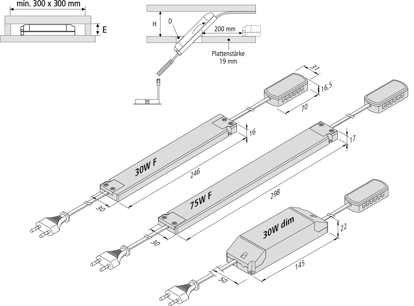 LED-Trafo 200W 42mA 24V IP20 Kstgeh stat 195x67x32mm