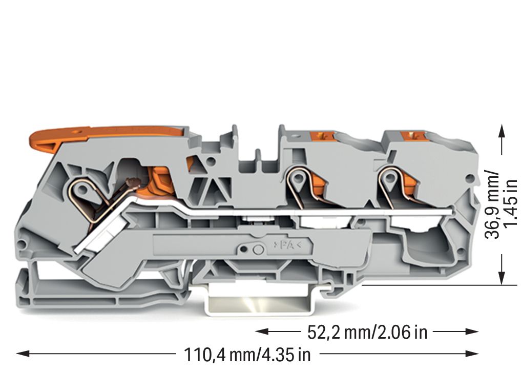 Reihenklemme 0,5-10qmm 1Etage 3kl gr 57A TS35 Hutschiene TH35