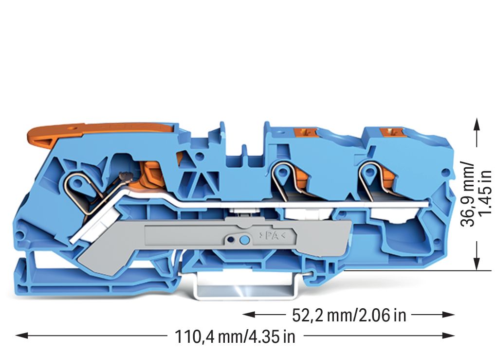 Reihenklemme 0,5-10qmm 1Etage 3kl bl 57A TS35 Hutschiene TH35