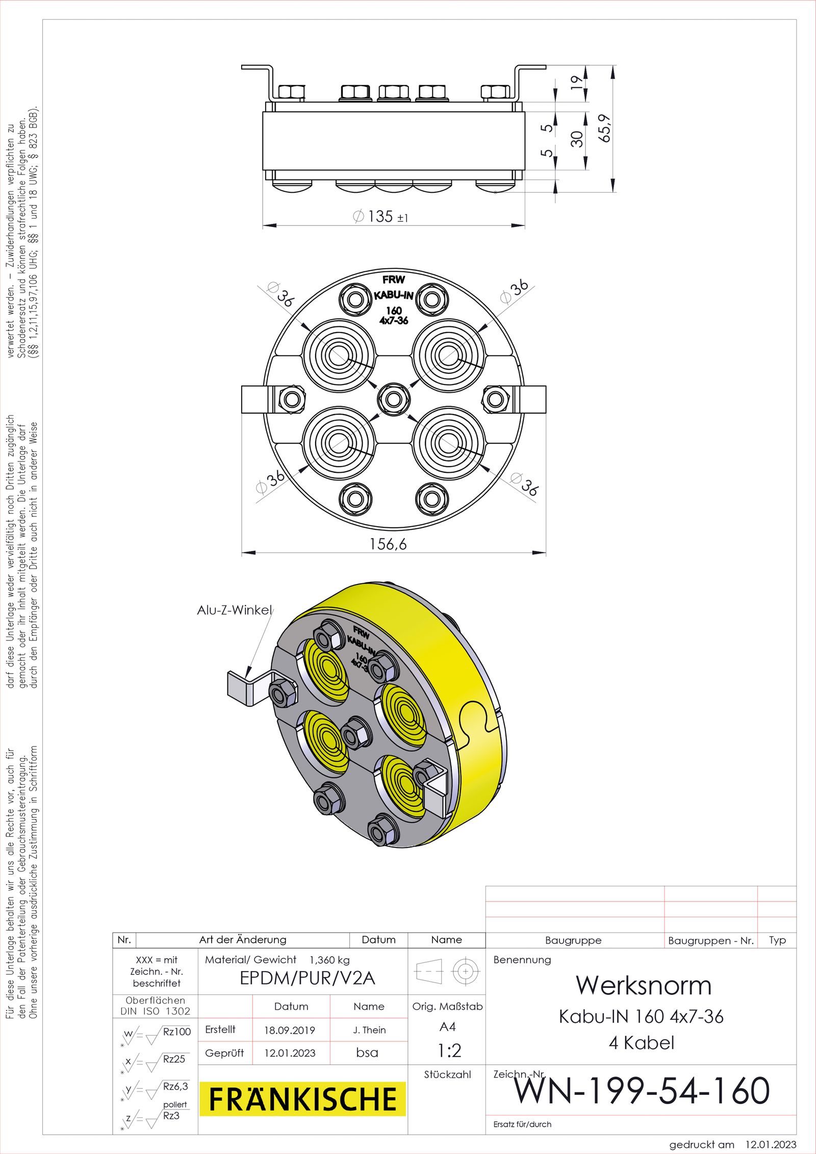 Mauerdurchführung Ø135-13 Ø9-36mm L30mm Pressringdichtung