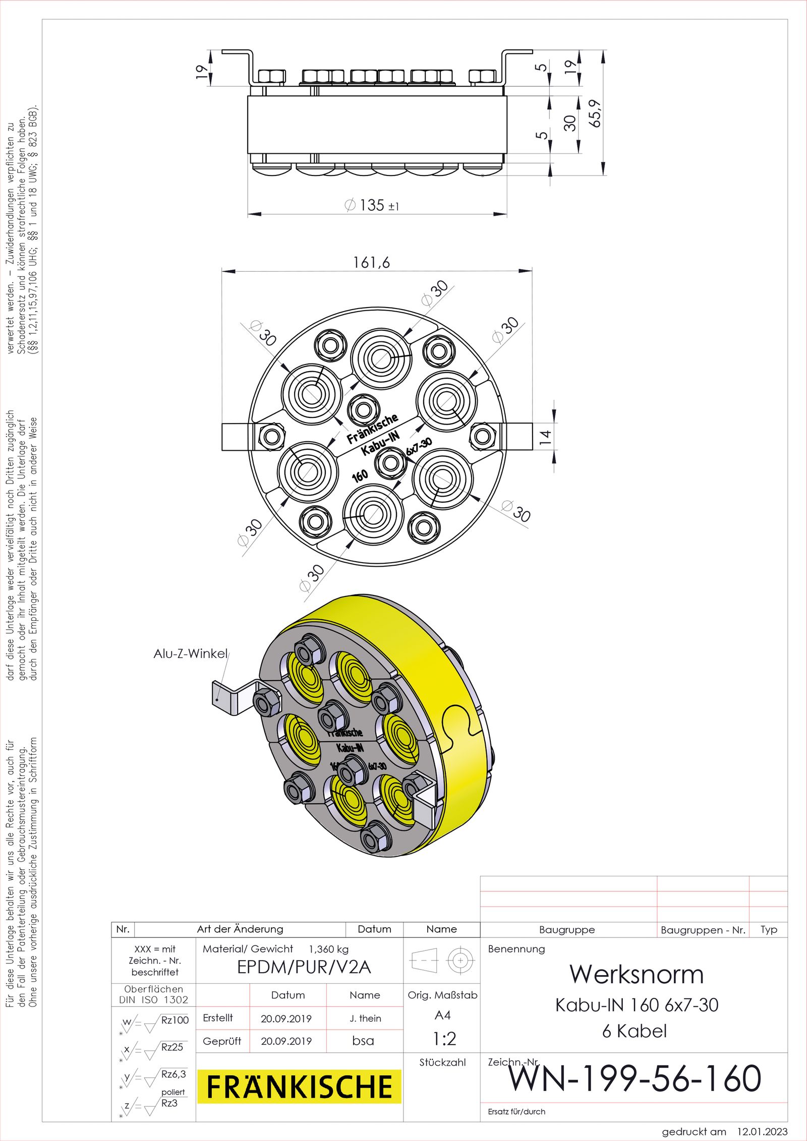Mauerdurchführung Ø135-13 Ø9-30mm L30mm Pressringdichtung