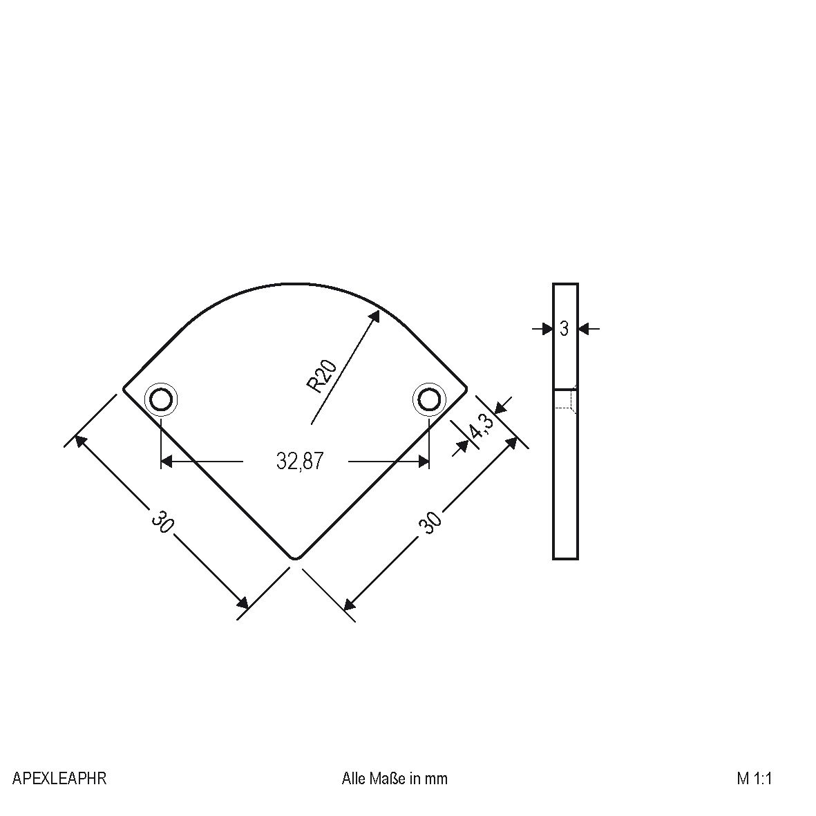 Endkappe alu L3mm B30mm H30mm