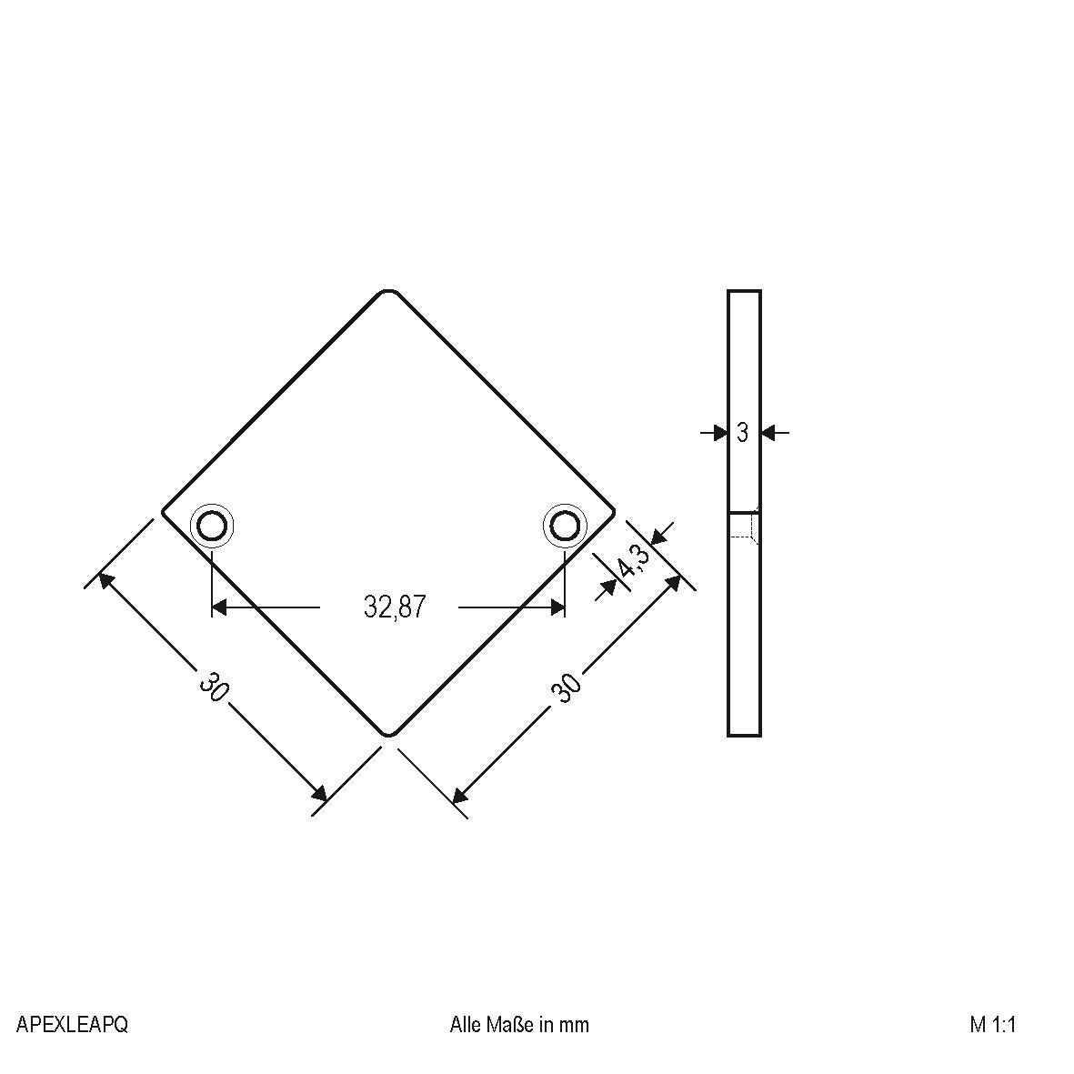 Endkappe alu L3mm B30mm H30mm