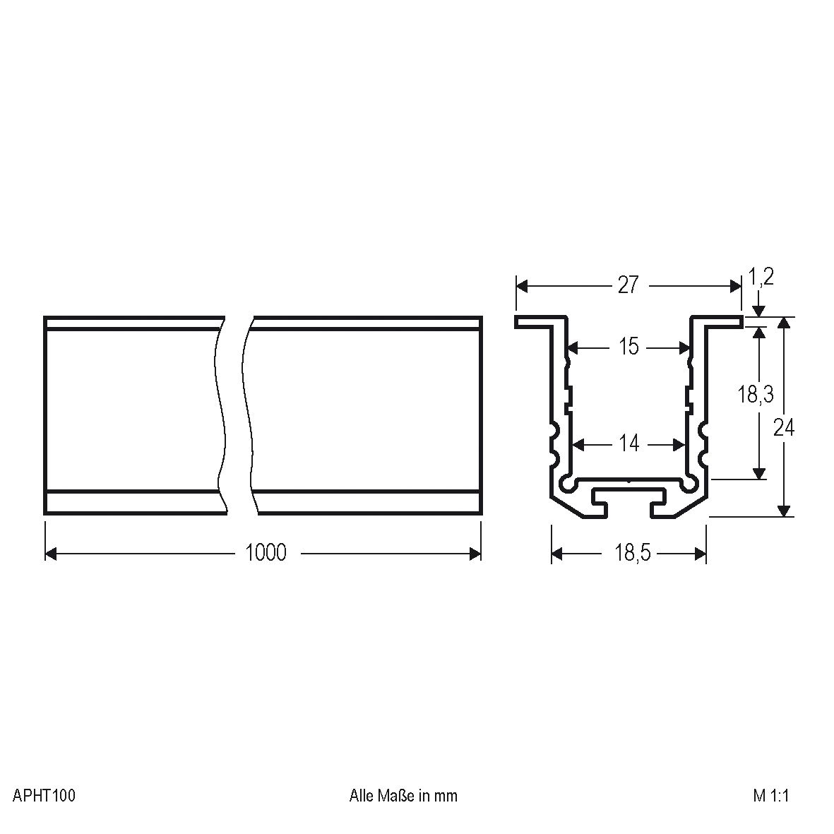 Anbauprofil alu Alu 1000x27x25mm