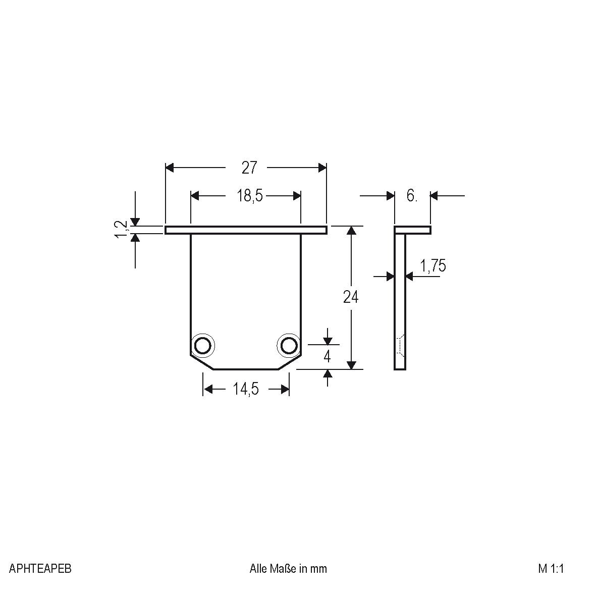 Endkappe alu L6mm B27mm H24mm