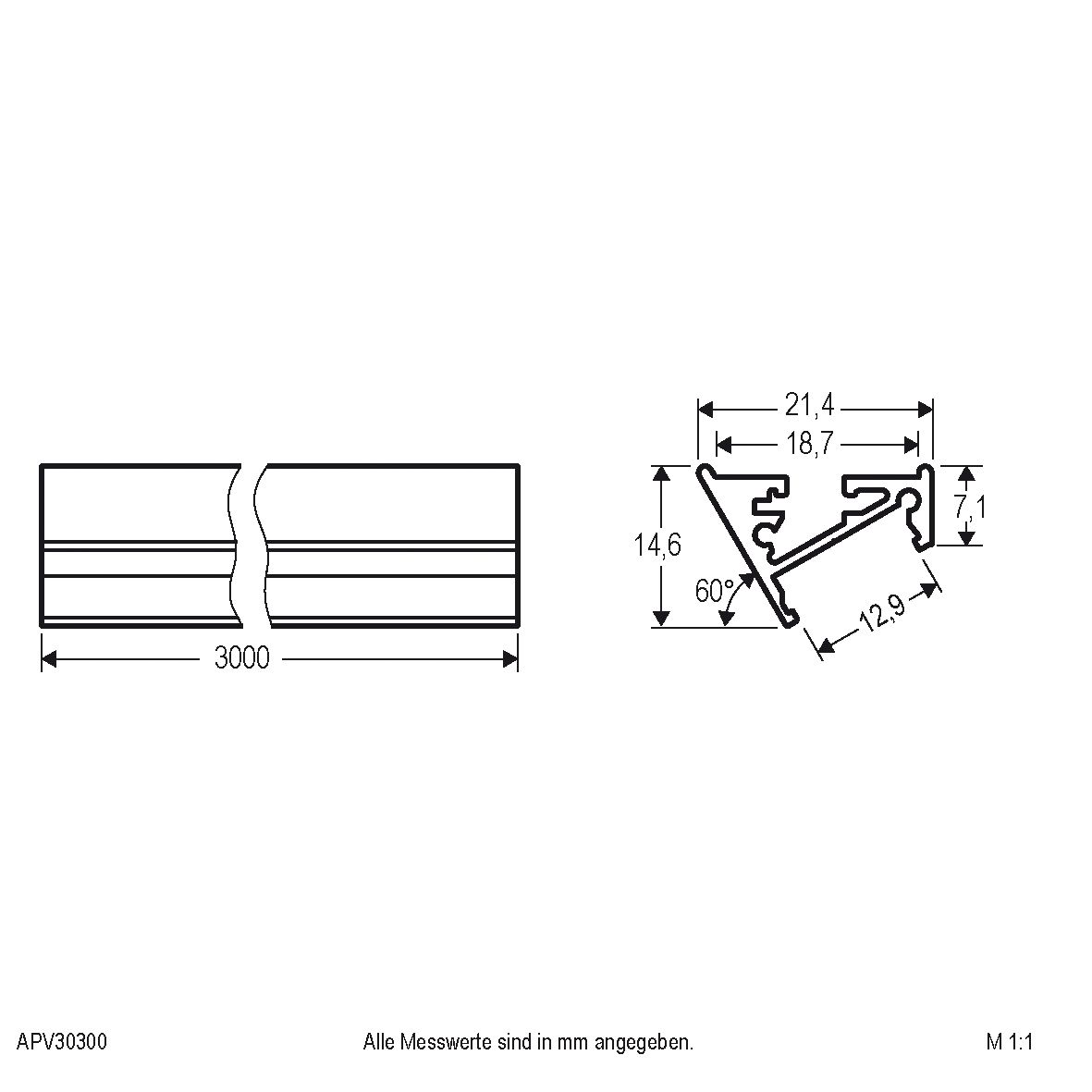 Anbauprofil alu Alu 3000x21x14,6mm