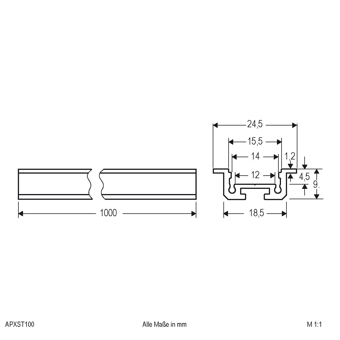Anbauprofil alu Alu 1000x24,5x9mm