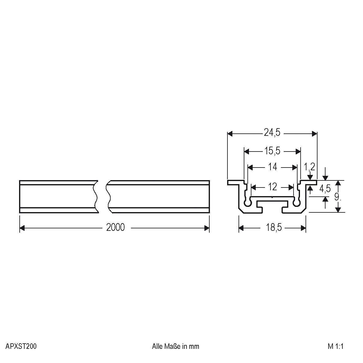 Anbauprofil alu Alu 2000x24,5x9mm