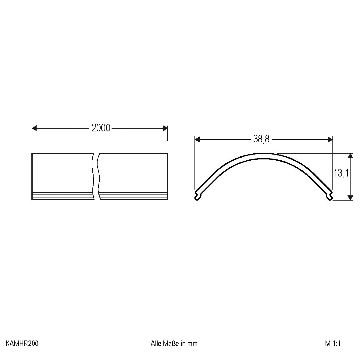 Abblendung APEXL sym direkt Kst 2000x38x13,1mm