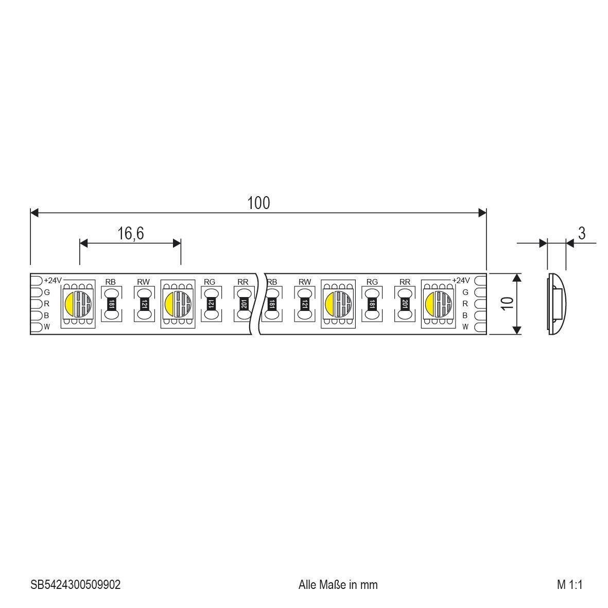 LED-Lichtband 17W/m rgbw 3000K 60Stk/m IP54 LED nicht austauschbar 5000mm DC