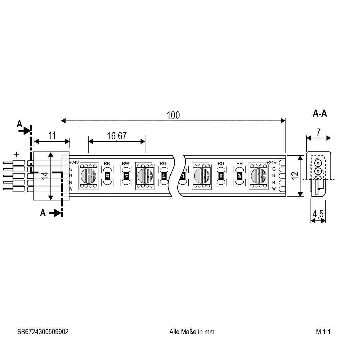 LED-Lichtband 17W/m rgbw 3000K 60Stk/m IP67 LED nicht austauschbar 5000mm DC