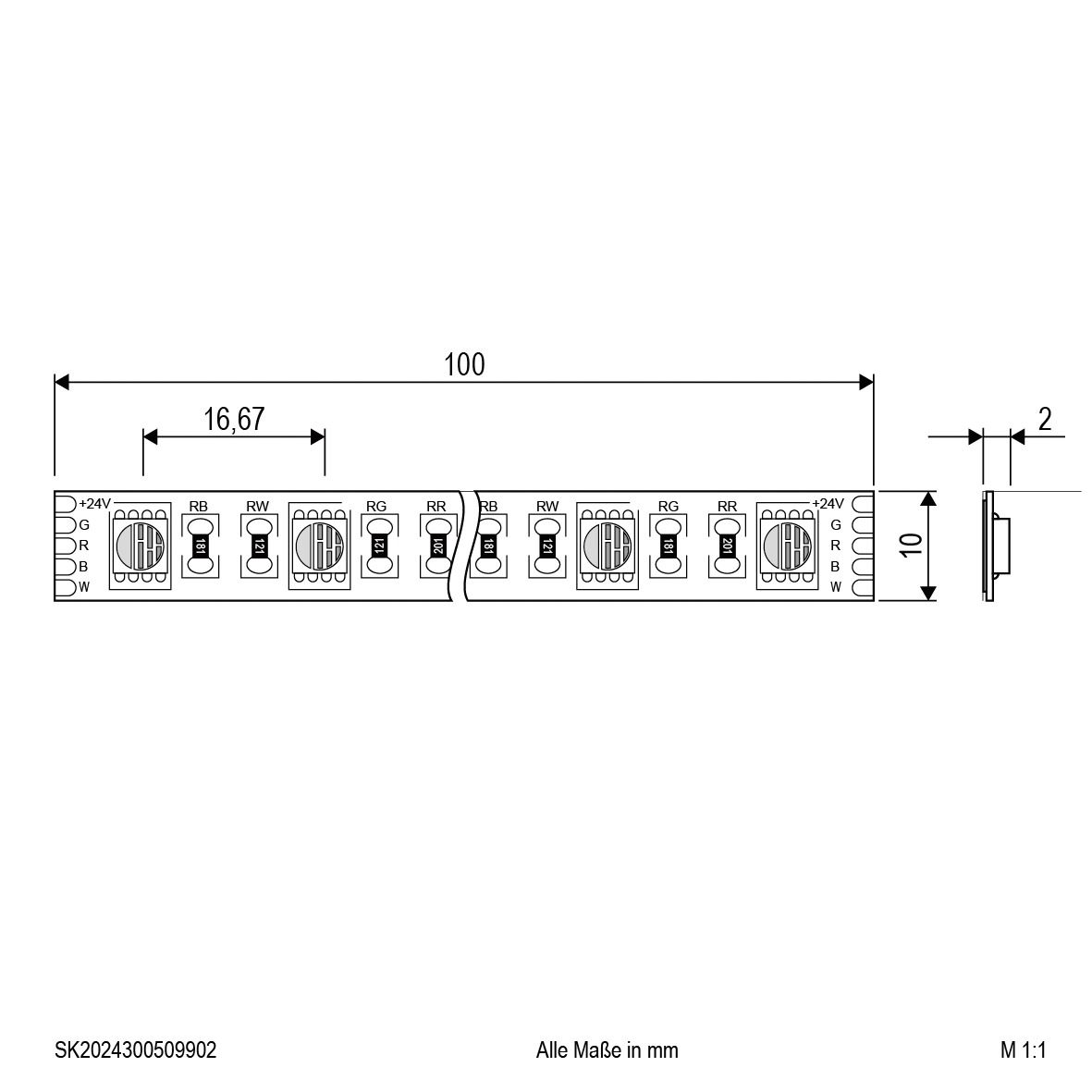 LED-Lichtband 17W/m konfekt. rgbw 3000K LED nicht austauschbar 60Stk/m IP20 DC