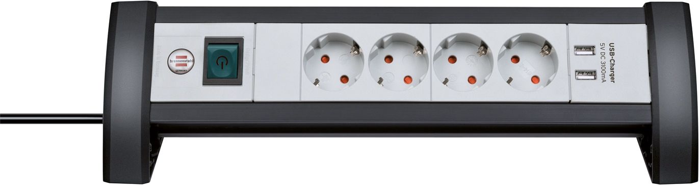 Steckdosenleiste 4f sw/gr 2xUSB 1,8m 45° Premium-Office-Line m.Ein/Aus IP20