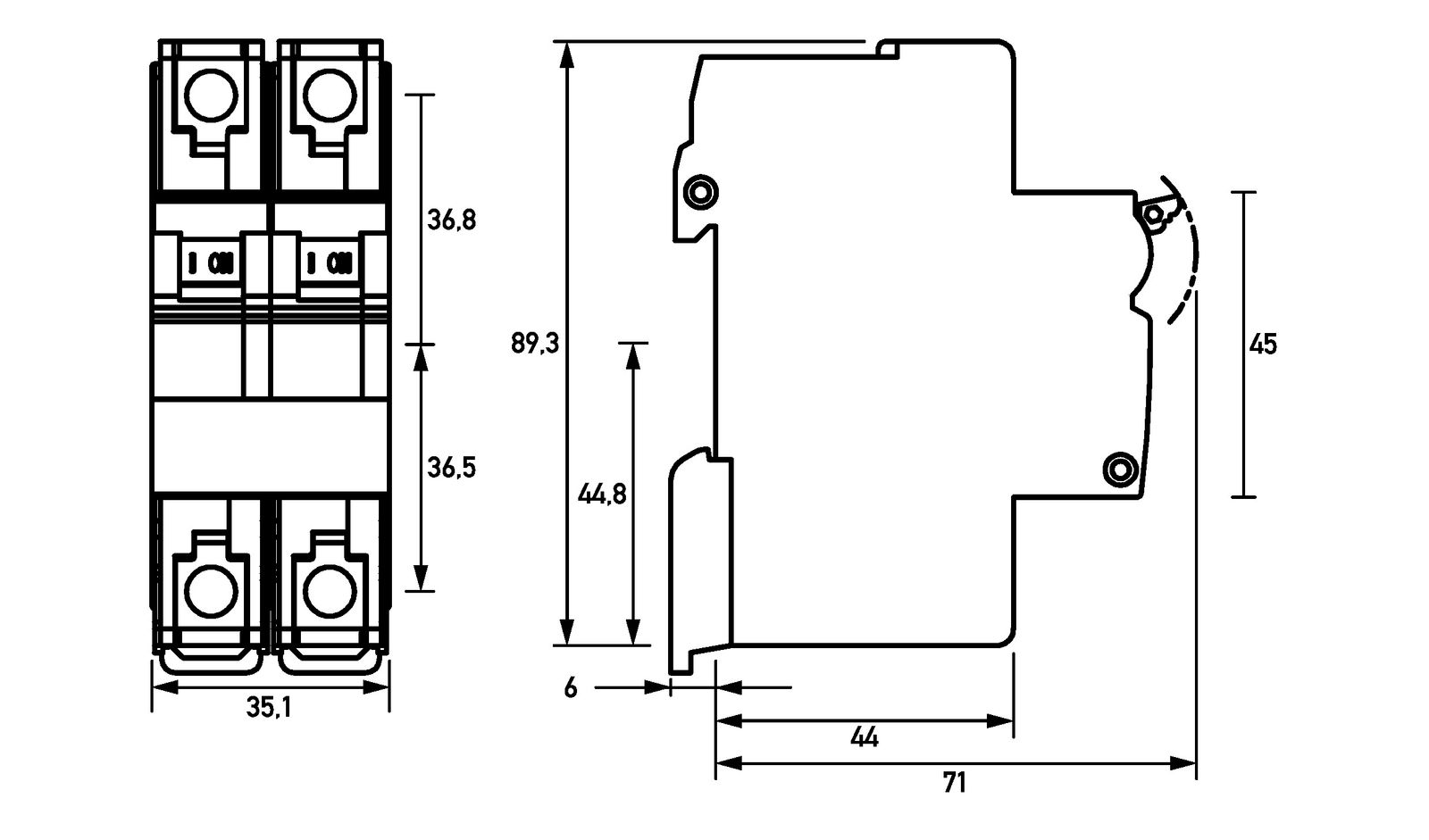 Leitungsschutzschalter UC Z 0,5A 2p 480V 2TE 16,67-400Hz IP20