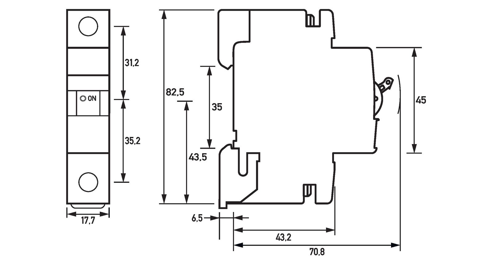 Leitungsschutzschalter DC C 6A 1p 125V 1TE Zusatzeinrichtungen möglich IP20