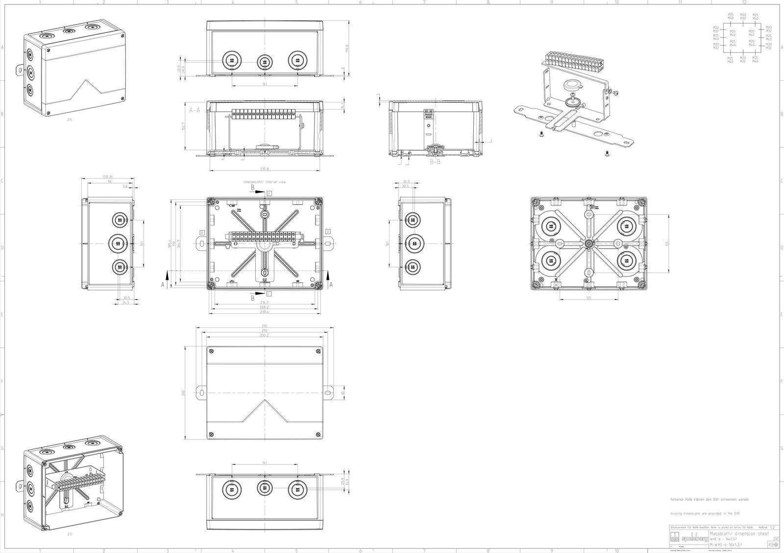 Abzweigdose IP66 2,5qmm 250x200x120mm or Kst Klemm Wand/Decke hfr