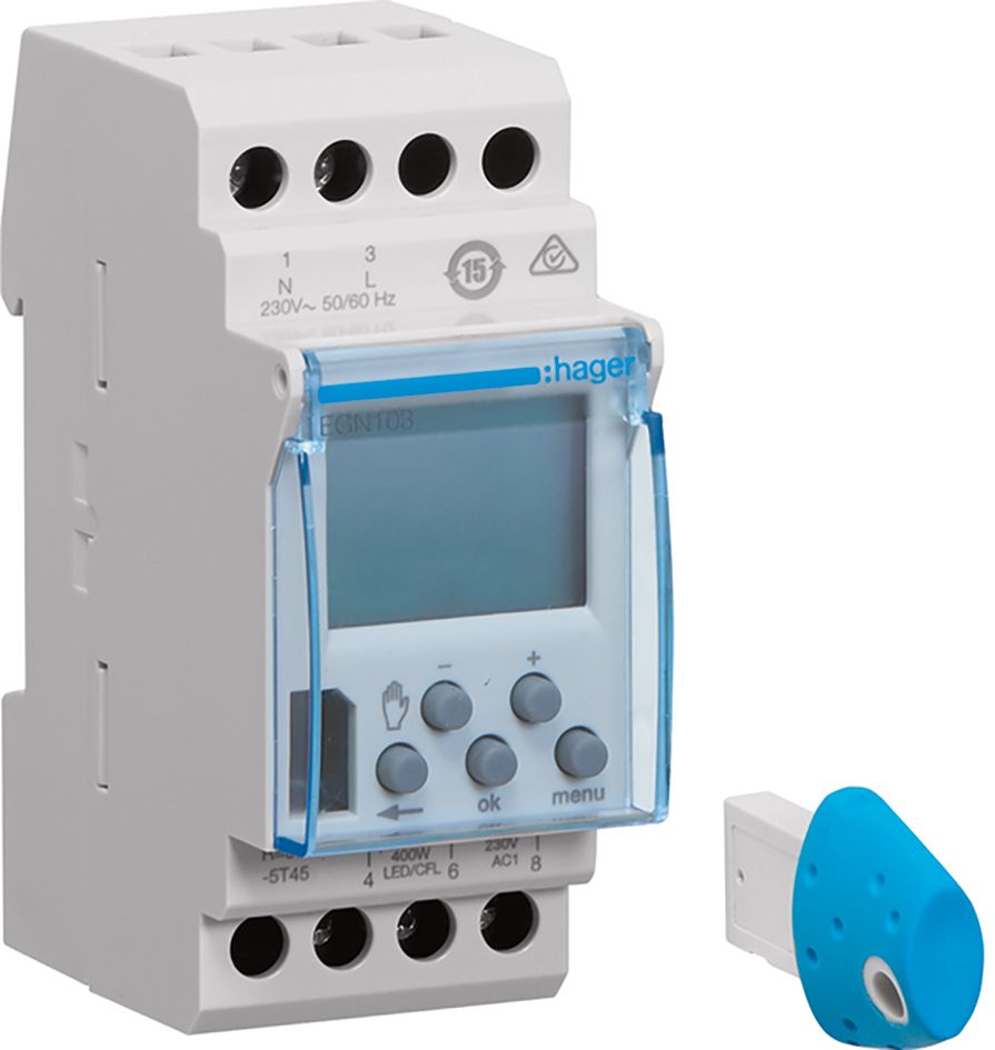 Schaltuhr digi 230VAC 1kan 43800h 2TE BT REG Bluetooth 24 h Programm