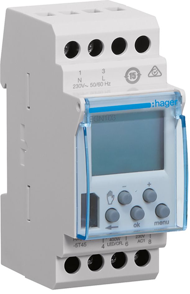 Schaltuhr digi 230VAC 1kan 43800h 2TE BT REG Bluetooth 24 h Programm