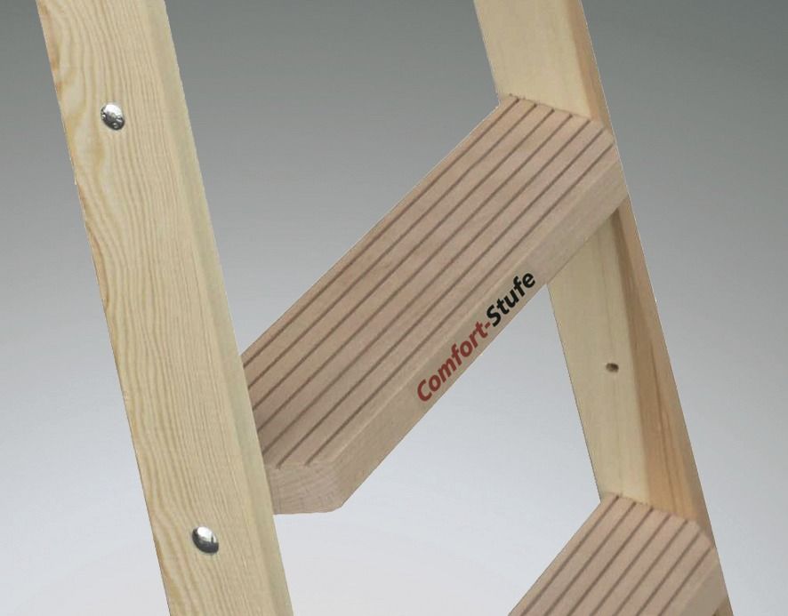 Stehleiter Holz 2m 2x7stuf mit 80mm Comfort-Stufen und Eimerhaken