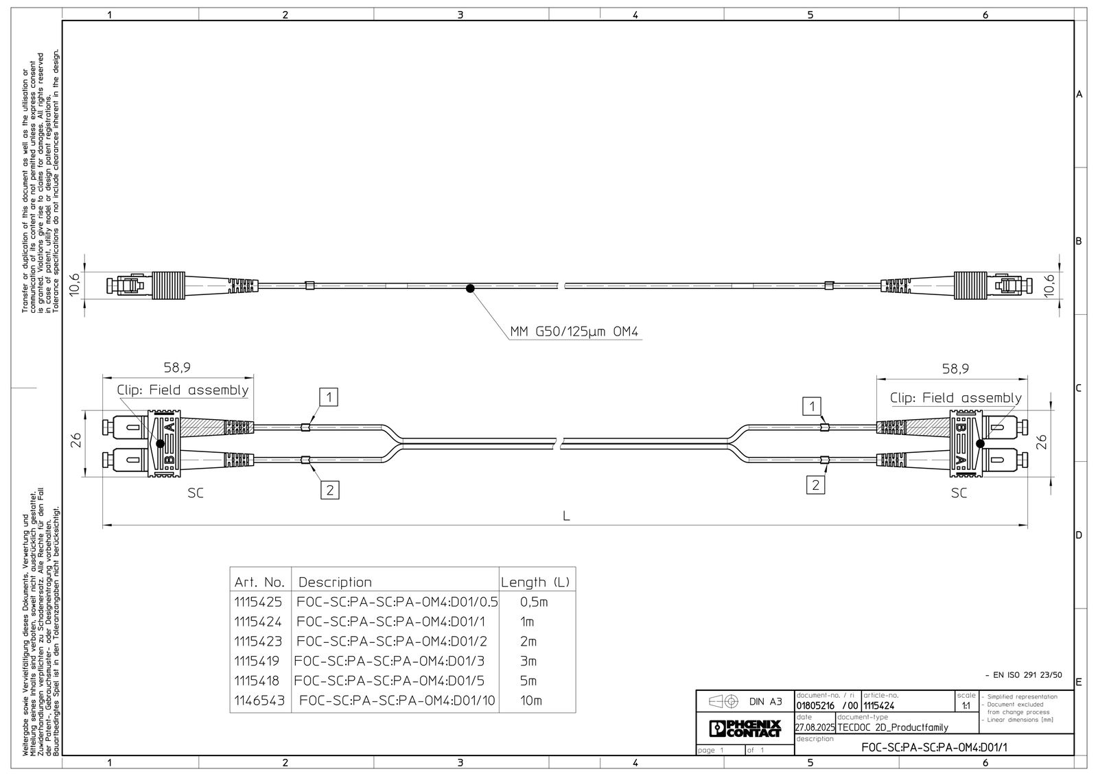 LWL-Patchkabel SC-D 50/125 OM4 1m vi MM50/125