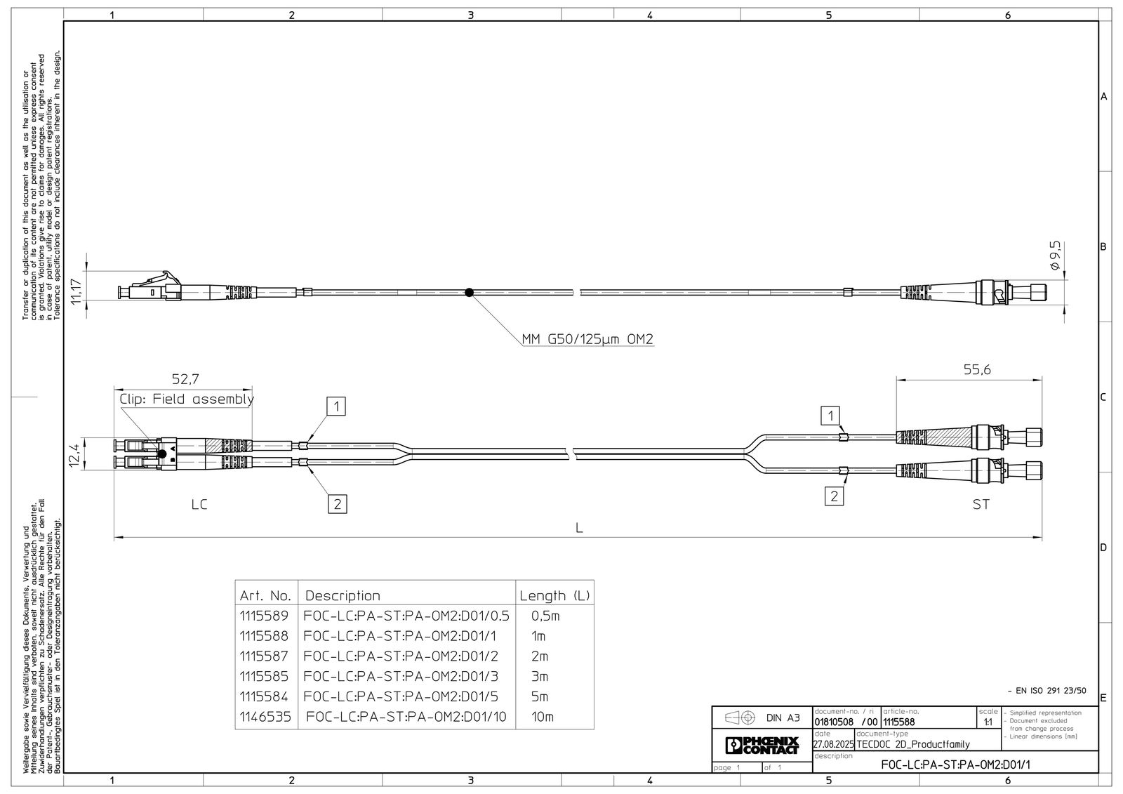 LWL-Patchkabel LC-D 50/125 OM2 1m or MM50/125