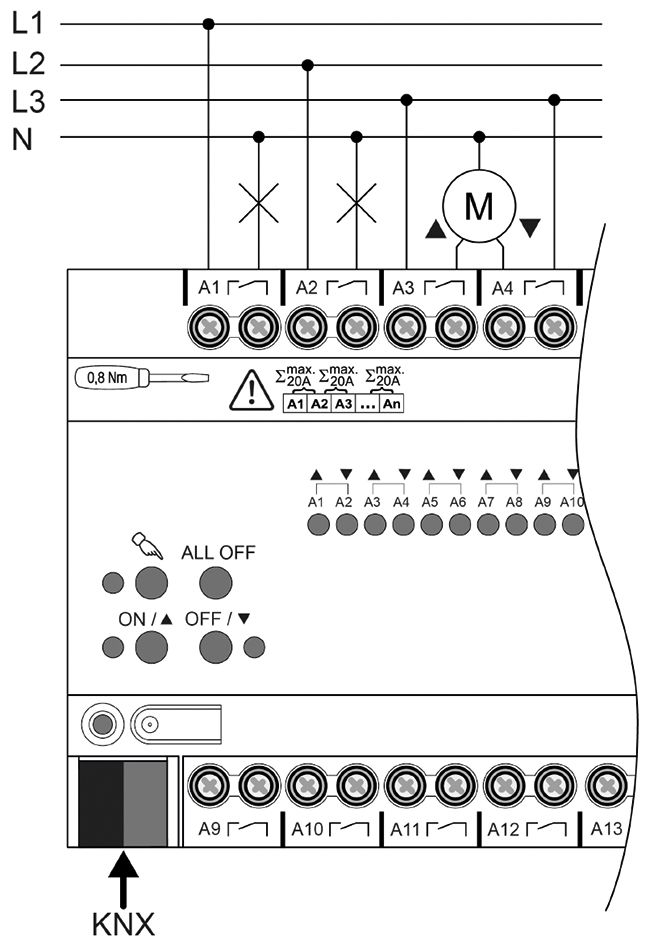Schaltaktor KNX REG 4TE 6f 16A 3000W 110-230V Vor Ort-/Handbedienung