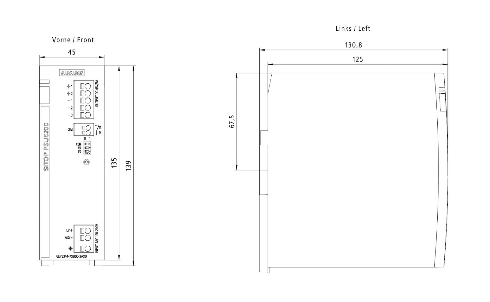 Gleichstromversorgung REG 48V 240W 5A 240VUC f.Reiheneinb 110-240VAC/DC IP20