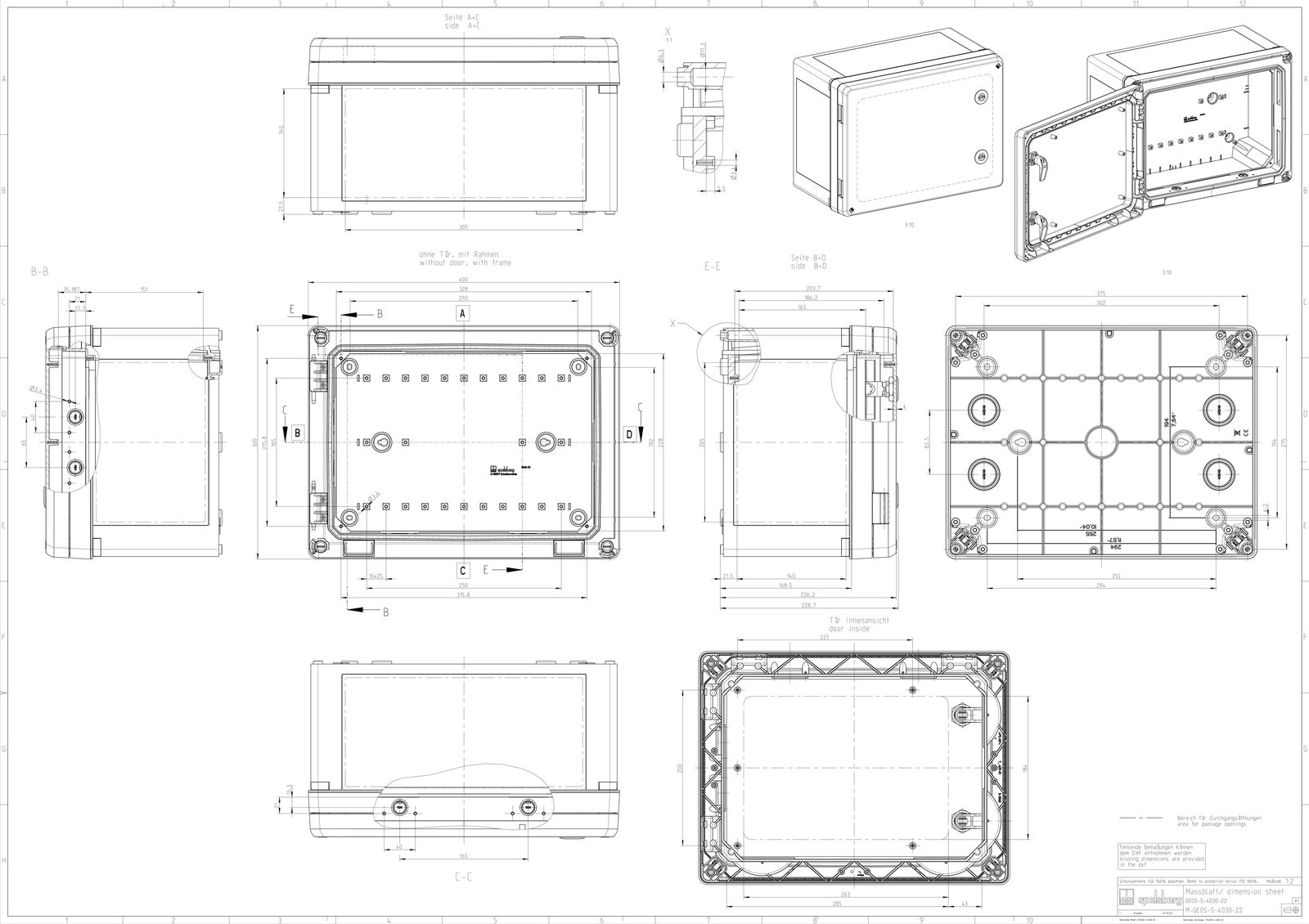 Schaltschrank Kst IP66 B400xH300xT226mm unbeh RAL7035 Koppelbar Mit Sichttür