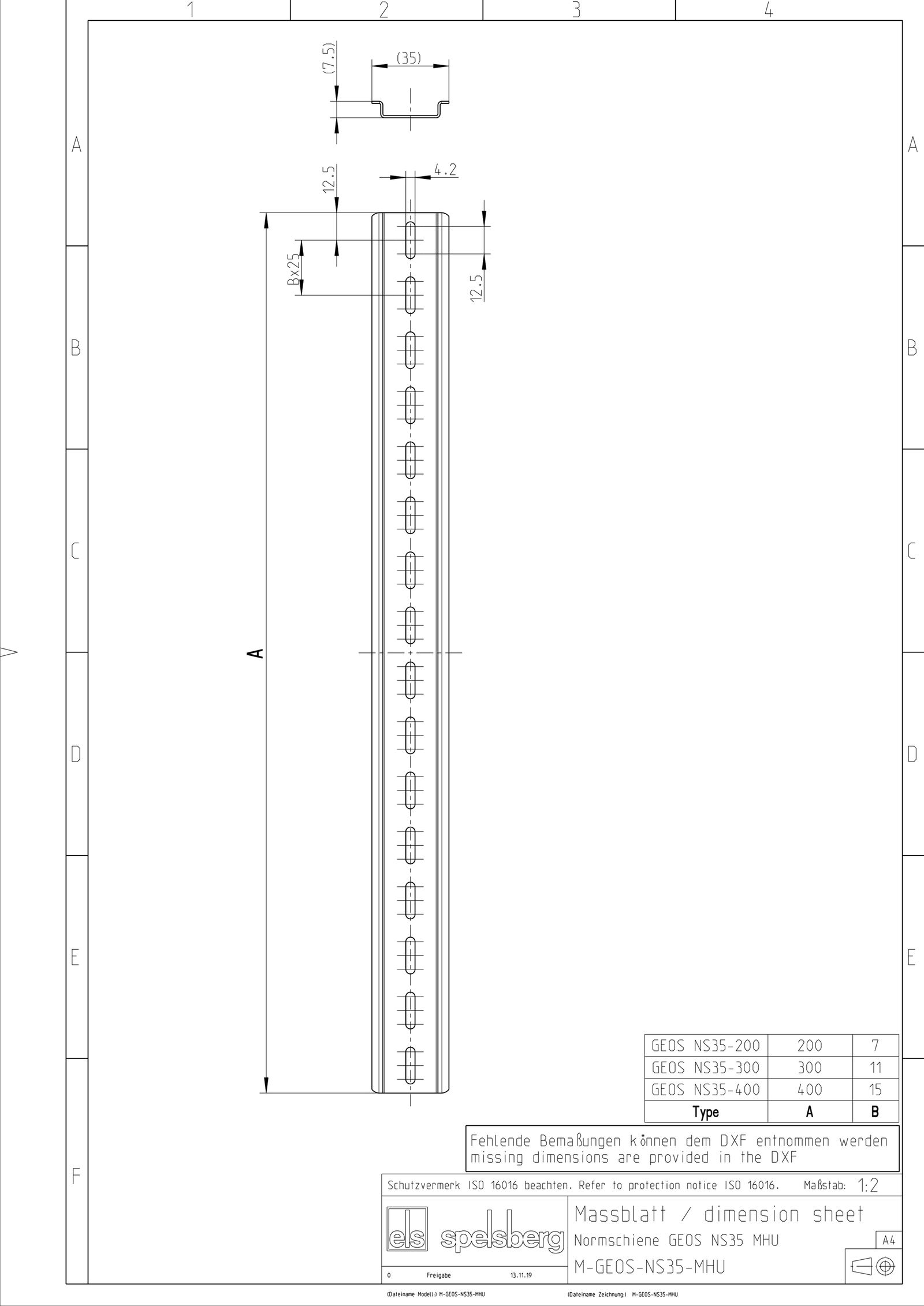 Tragschiene ST vz L400mm Langl 35/7,5mm Hut_35/7,5mm