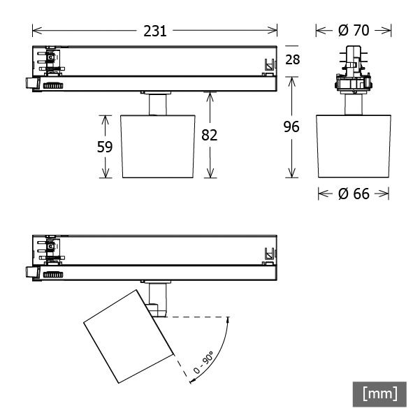 LED-Schienenstrahler 18W ORYO 3000K 1LED 1390lm Konv Alu IP20 sw mt engstrahlend