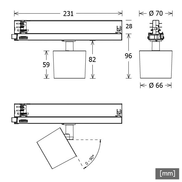 LED-Schienenstrahler 20W ORYO 3000K 1LED 1840lm Konv Dimmung DALI Alu IP20 sw mt