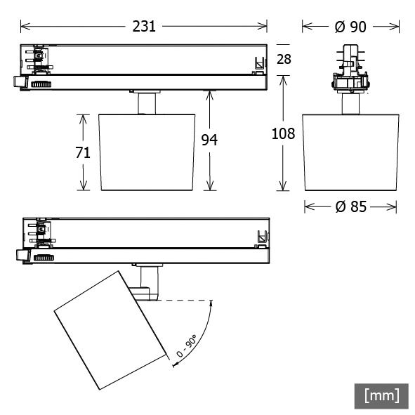 LED-Schienenstrahler 24,9 ORYO 4000K Alu 3530lm Konv 1LED IP20 sw mt 3Ph