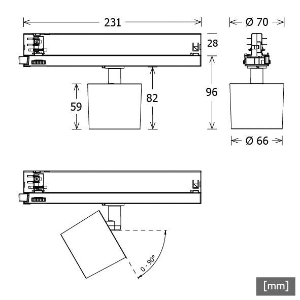 LED-Schienenstrahler 20W ORYO 3000K 1LED 1730lm Konv Alu IP20 si mt 3Ph