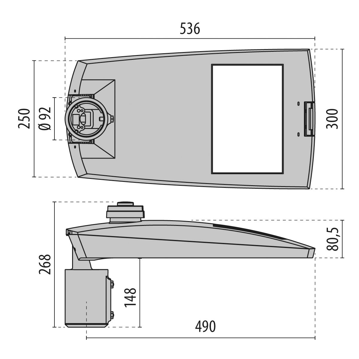 LED-Aufsatzleuchte 53W KREOS SR/100 anth 60-76mm 4000K 7302lm elektr.Trafo Alu II