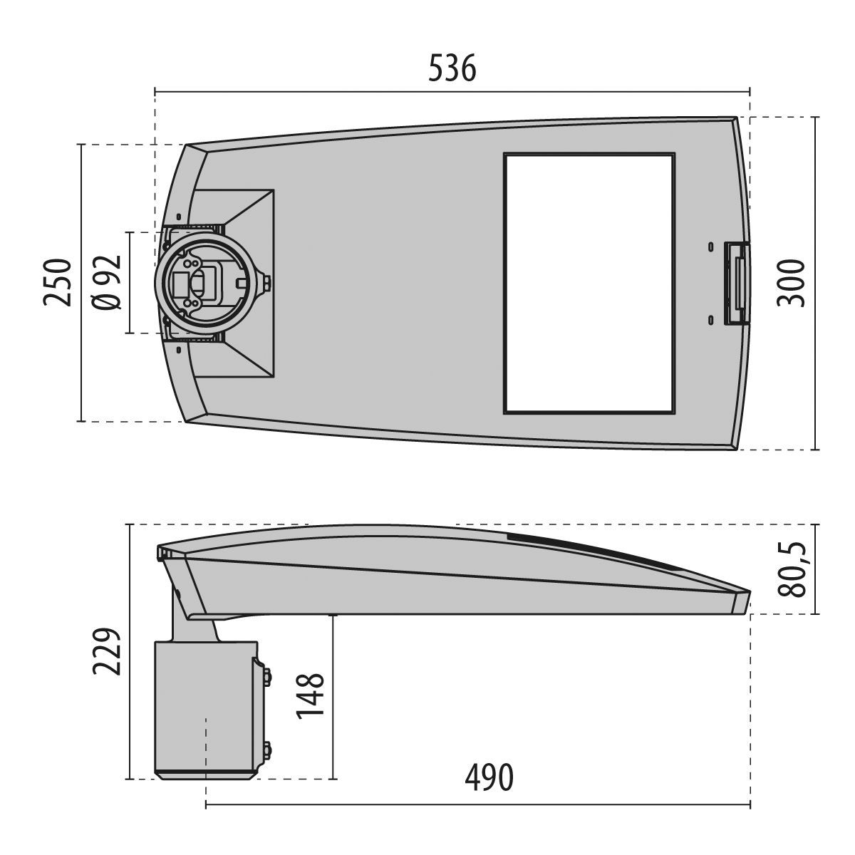 LED-Aufsatzleuchte 35W KREOS SR/100 anth 60-76mm 3000K 4887lm elektr.Trafo Alu II
