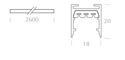 Stromschiene 2ph 2600mm si 230V Alu 18x20mm rechteck