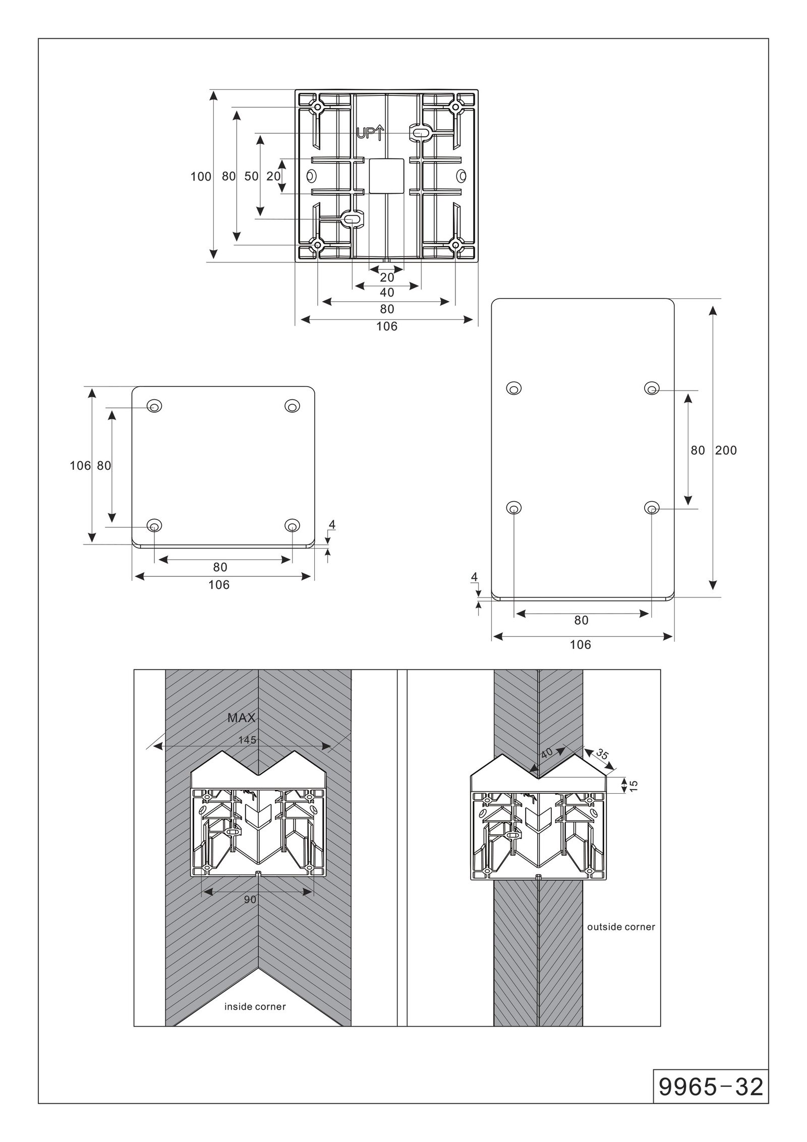 Befestigungsset sw Kst L106mm B106mm