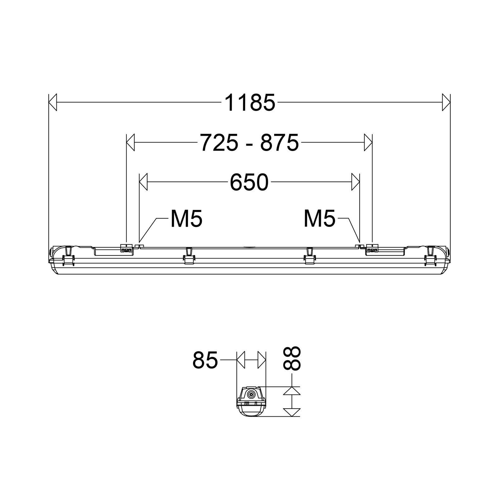 LED-Feuchtraumleuchte LUXANO2 23W 4000K 4000lm gr IP65 1185x85x88mm