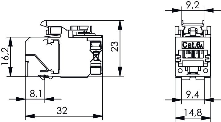 Modular-Buchse Cat6A RJ45 Schirm rnd litz massiv f.Rundkabel