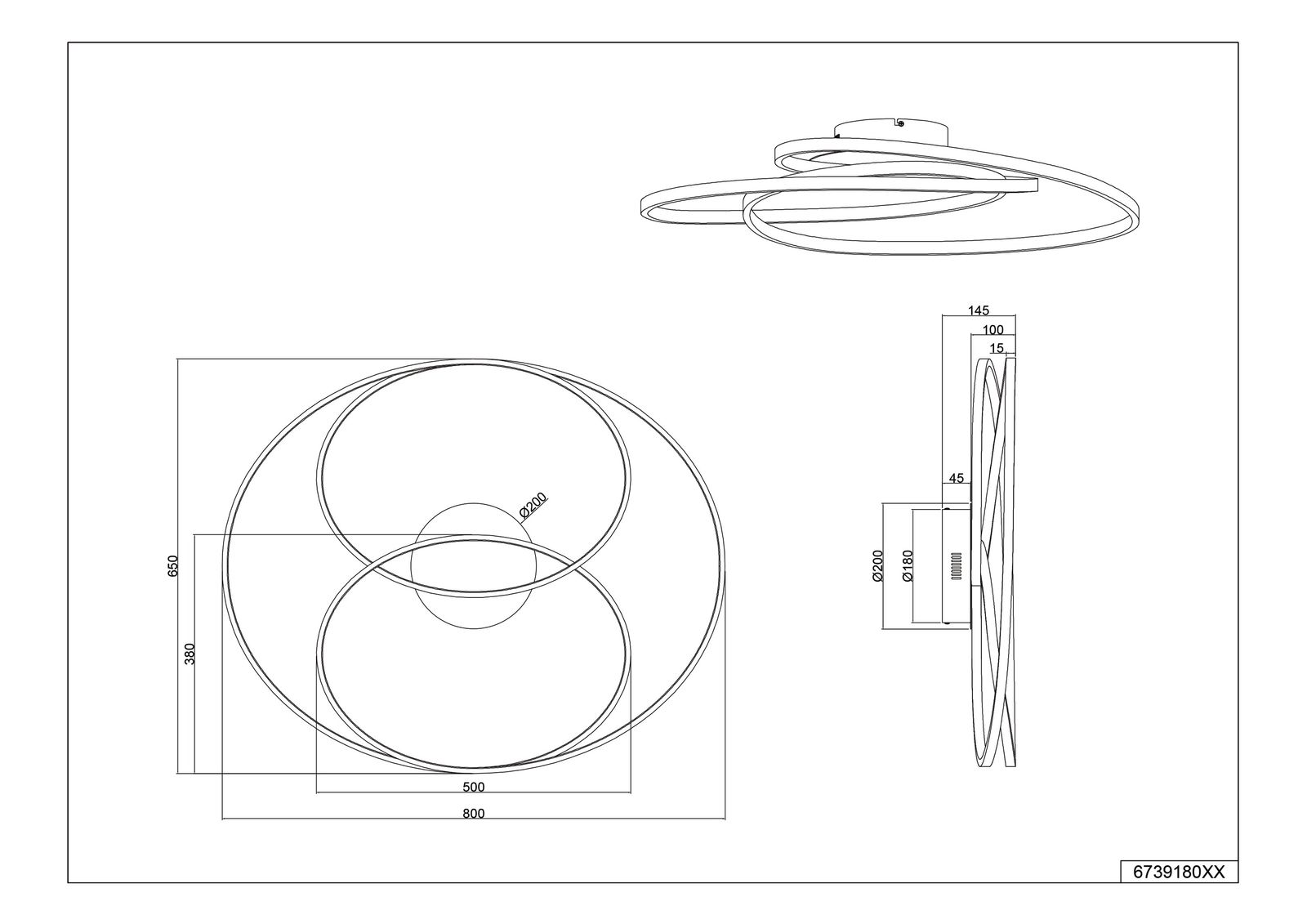 LED-Deckenanbauleuchte GALE 50W 3000K 5250lm ws IP20 800x650x145mm