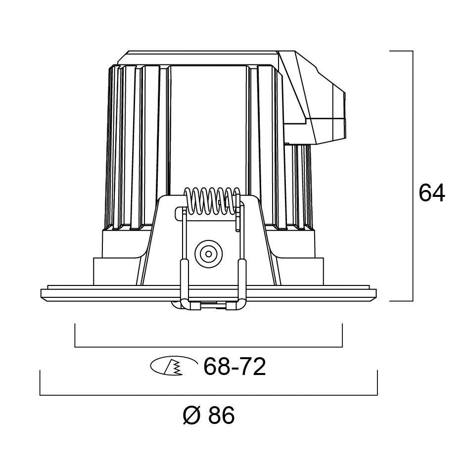 LED-Einbaustrahler 9W 3000K 840lm Konv alu 1LED IP44 gebürstet RF:hochglänzend