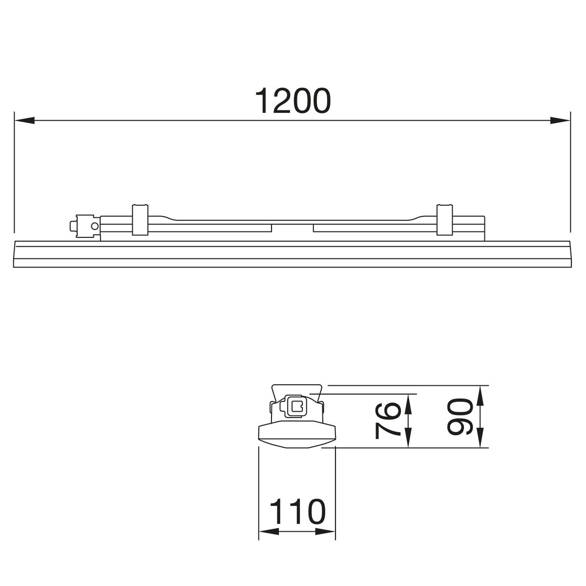 LED-Feuchtraumleuchte 38W 4000K 3900lm gr Konv Dimmung DALI IP66 1200x110x90mm