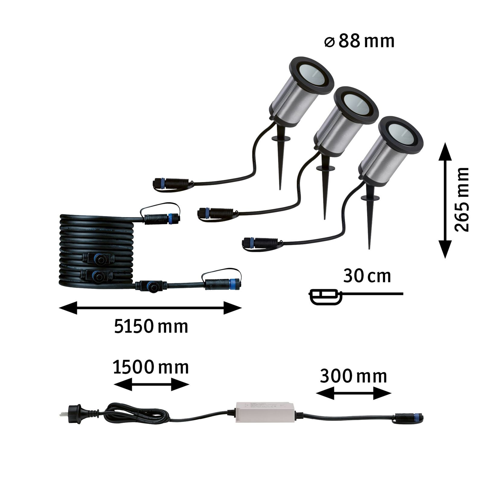 LED-Strahlerset 3x5,1W 3000K 32° Erdspieß
