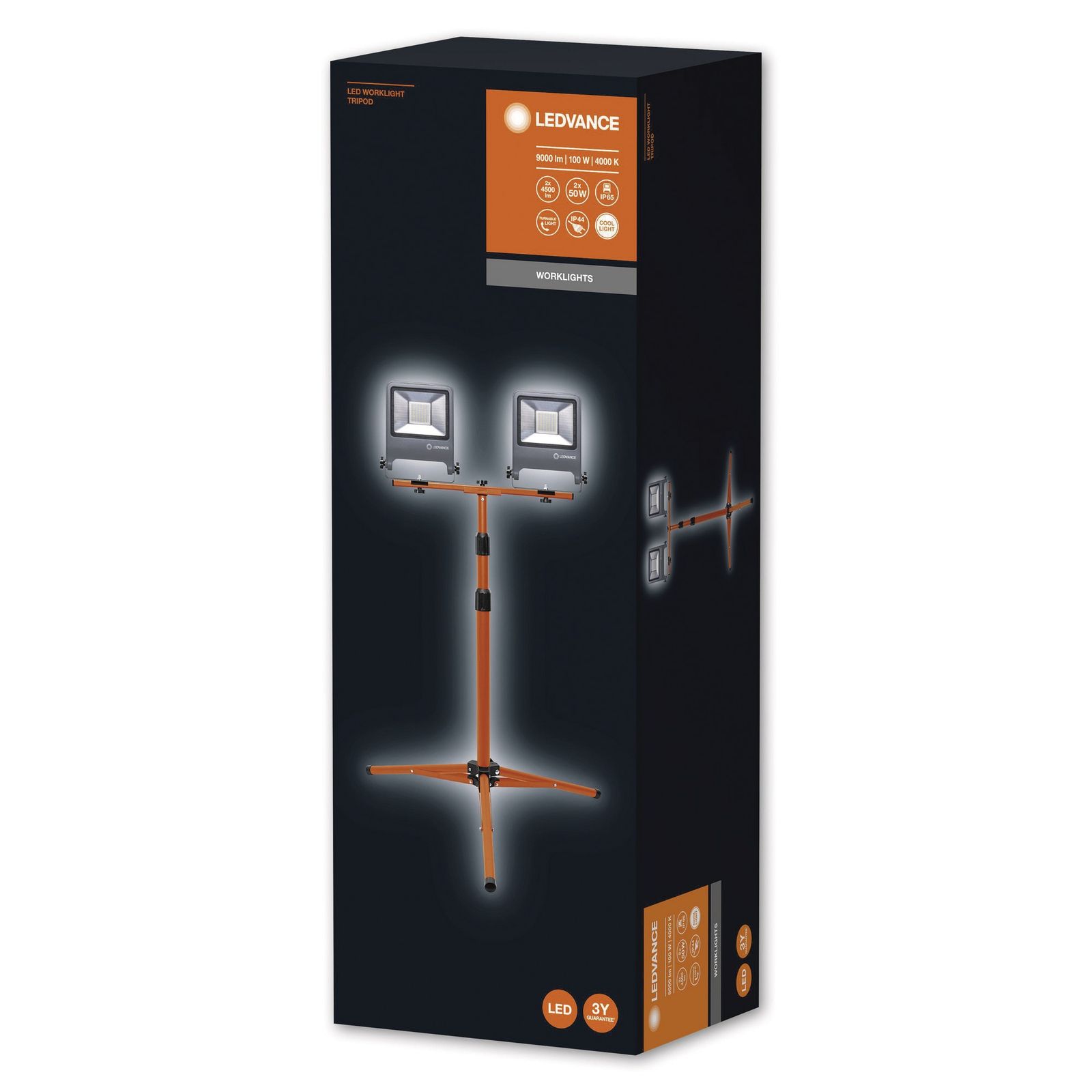 LED-Bauleuchte 50W IP65 4000K 9000lm Alu 2LEDs 220-240V Mit Stativhalterung m.LM