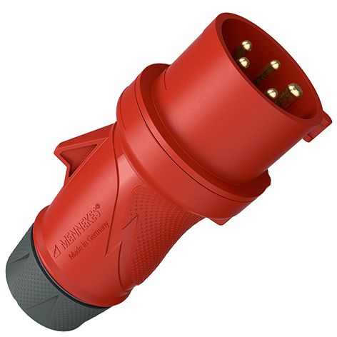 CEE-Stecker 3p 16A IP54 Xtra S 230V/bl 6h schraubl.Kl Kst Knickschutztülle