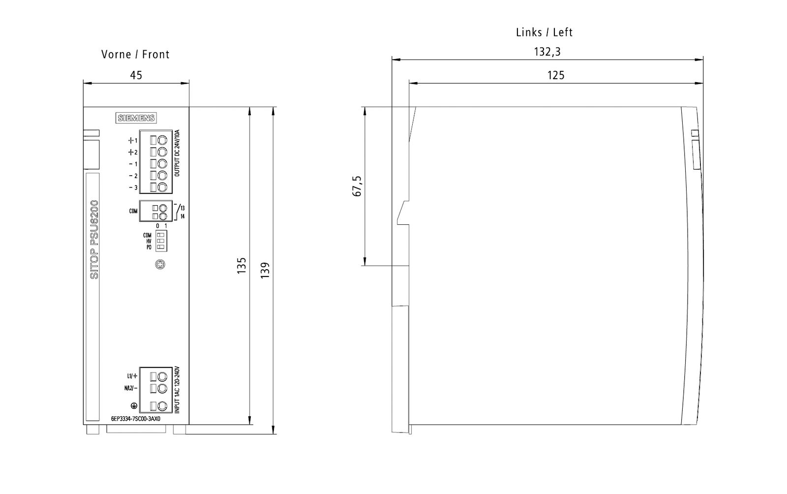 Gleichstromversorgung 24V 240W 230VAC 10A Kurzschlussf IP20