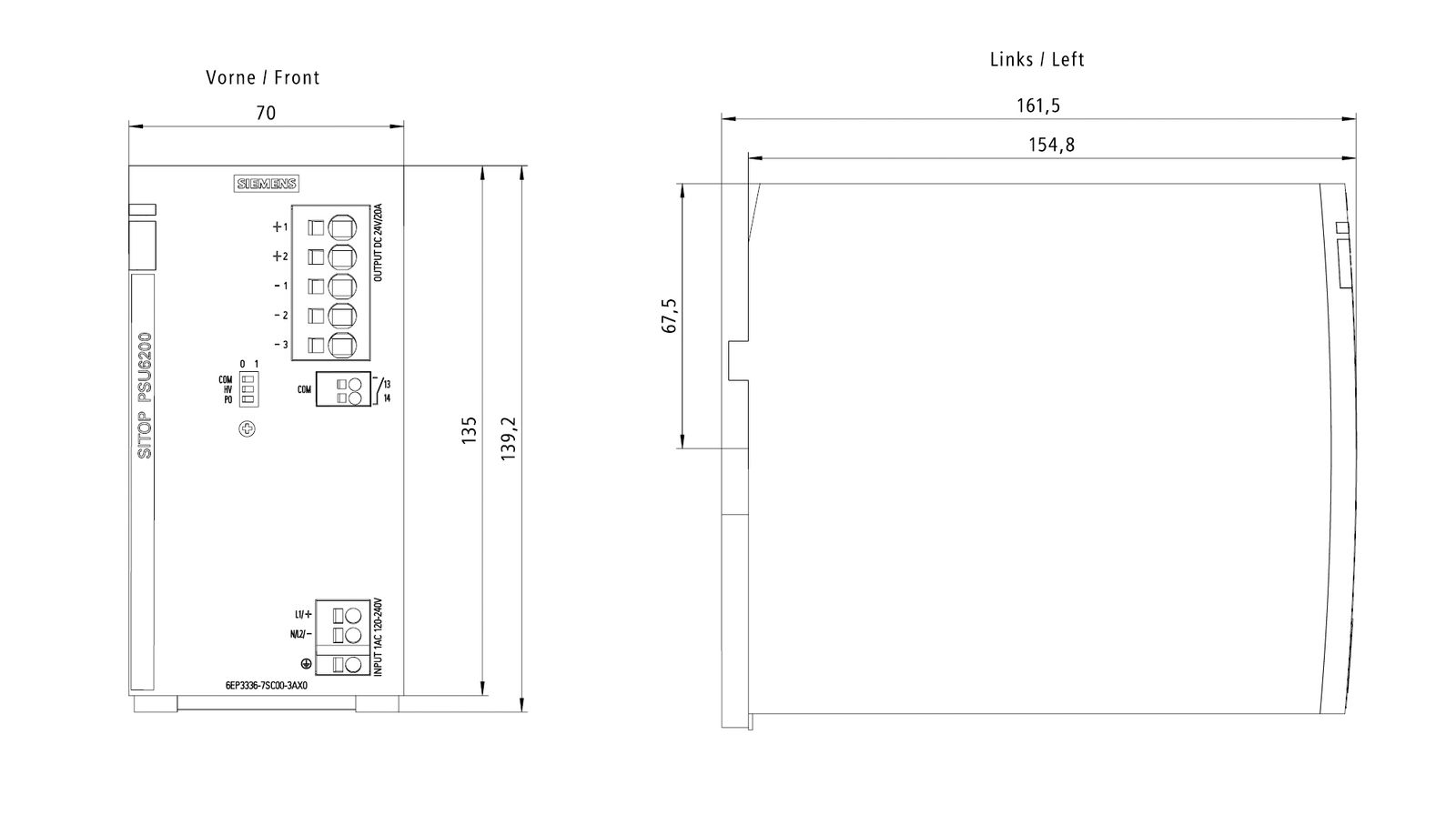 Gleichstromversorgung 24V 480W 230VAC 20A Kurzschlussf IP20