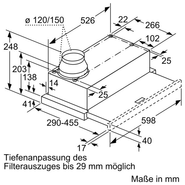 Dunstabzugshaube Flschirm 598mm si A LED 62dB 270cbm/h Ø120-150mm 3st Abl/Uml