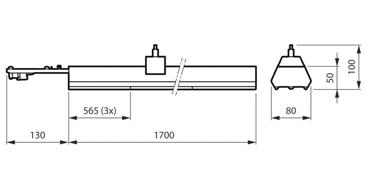 LED-Geräteträger 51W CoreLine 4000K 1LED 7400lm elektr.Trafo IP20 ws 80x1700x50mm